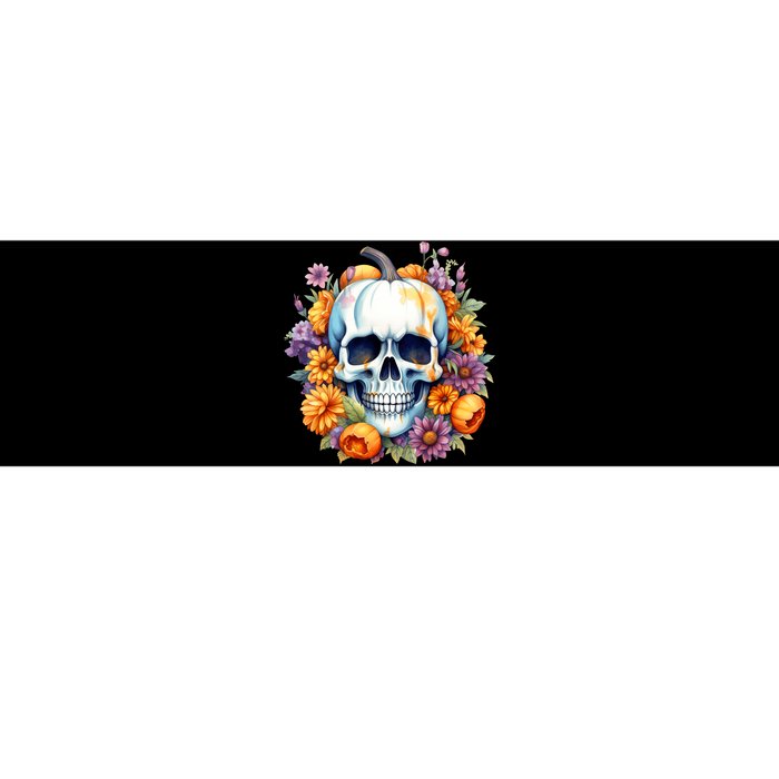 Kawaii Halloween Skull With Pumpkin And Flowers Bumper Sticker