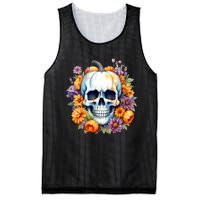 Kawaii Halloween Skull With Pumpkin And Flowers Mesh Reversible Basketball Jersey Tank