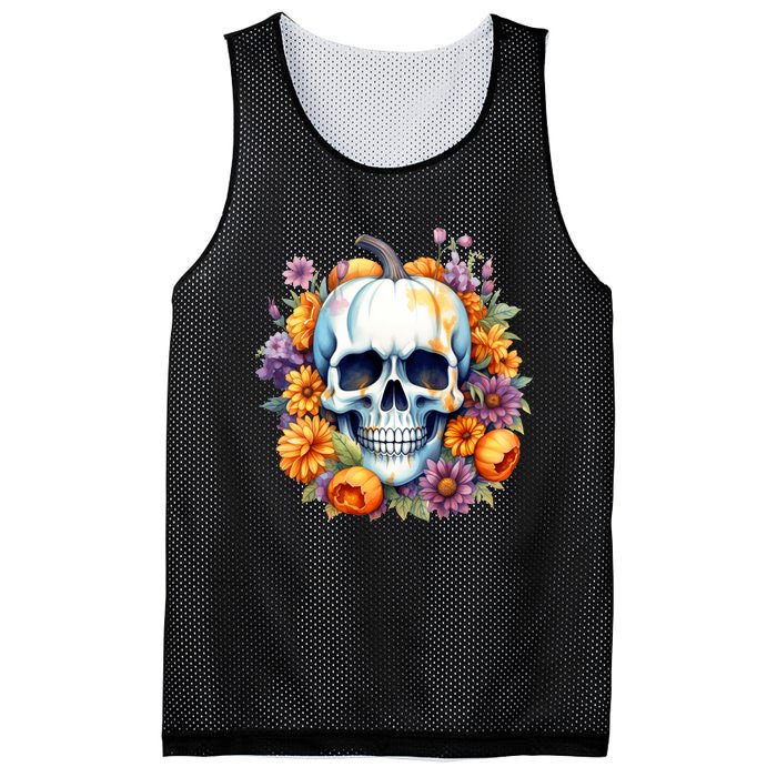 Kawaii Halloween Skull With Pumpkin And Flowers Mesh Reversible Basketball Jersey Tank