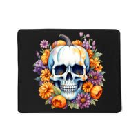 Kawaii Halloween Skull With Pumpkin And Flowers Mousepad