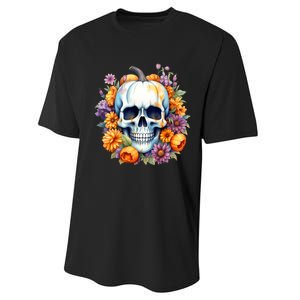 Kawaii Halloween Skull With Pumpkin And Flowers Performance Sprint T-Shirt