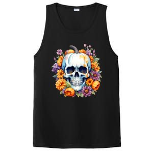 Kawaii Halloween Skull With Pumpkin And Flowers PosiCharge Competitor Tank