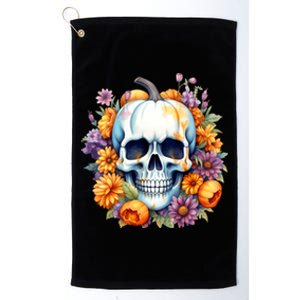 Kawaii Halloween Skull With Pumpkin And Flowers Platinum Collection Golf Towel