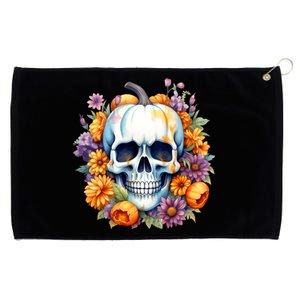 Kawaii Halloween Skull With Pumpkin And Flowers Grommeted Golf Towel