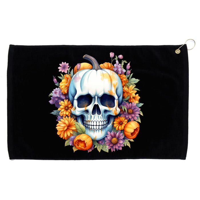 Kawaii Halloween Skull With Pumpkin And Flowers Grommeted Golf Towel