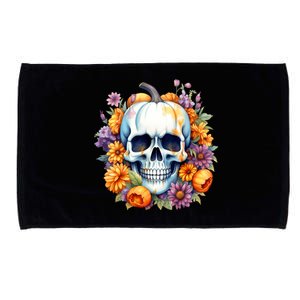 Kawaii Halloween Skull With Pumpkin And Flowers Microfiber Hand Towel