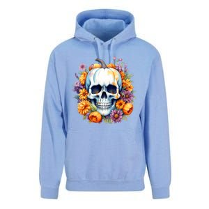 Kawaii Halloween Skull With Pumpkin And Flowers Unisex Surf Hoodie