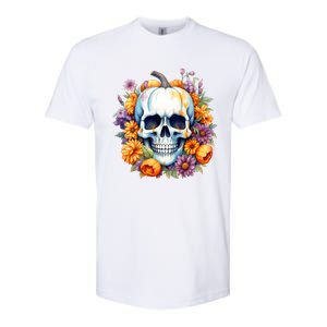 Kawaii Halloween Skull With Pumpkin And Flowers Softstyle CVC T-Shirt