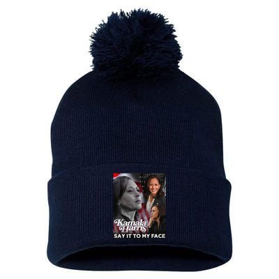 Kamala Harris Say It To My Face Pom Pom 12in Knit Beanie