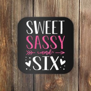 Kids Hearts Sweet Sassy And Six 6 Years Old 6th Birthday Girls Coaster