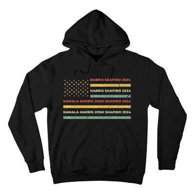 Kamala Harris Shapiro 2024 Distressed Retro American Flag Hoodie