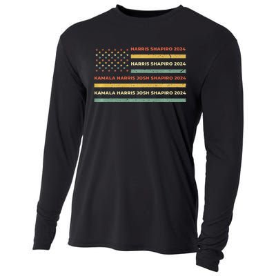 Kamala Harris Shapiro 2024 Distressed Retro American Flag Cooling Performance Long Sleeve Crew