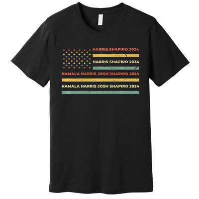 Kamala Harris Shapiro 2024 Distressed Retro American Flag Premium T-Shirt