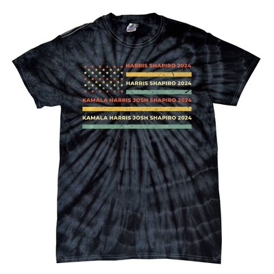 Kamala Harris Shapiro 2024 Distressed Retro American Flag Tie-Dye T-Shirt