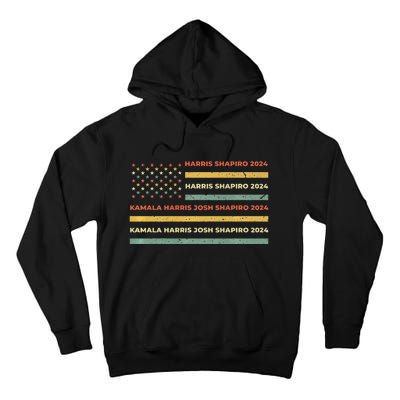 Kamala Harris Shapiro 2024 Distressed Retro American Flag Tall Hoodie