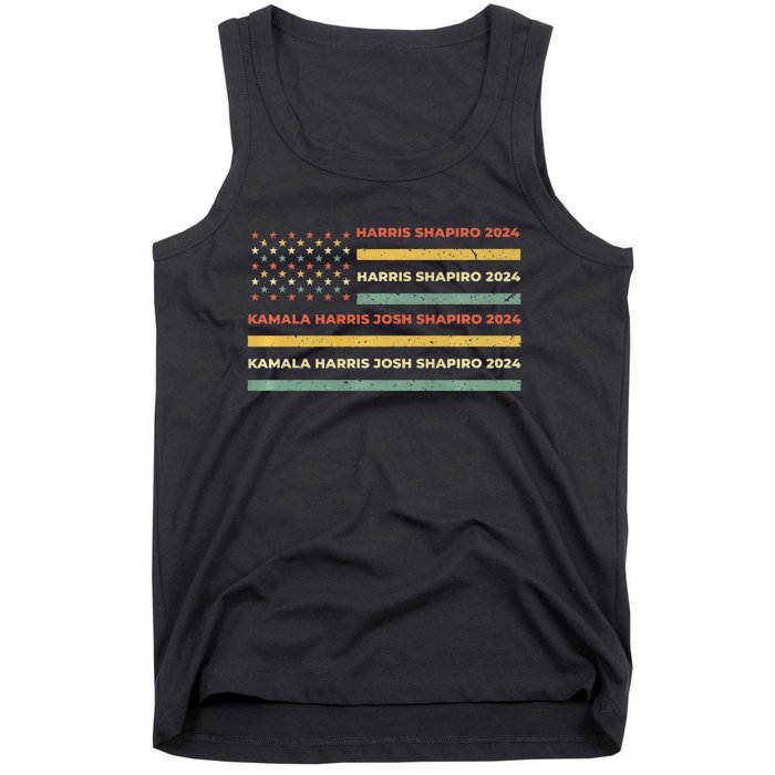 Kamala Harris Shapiro 2024 Distressed Retro American Flag Tank Top