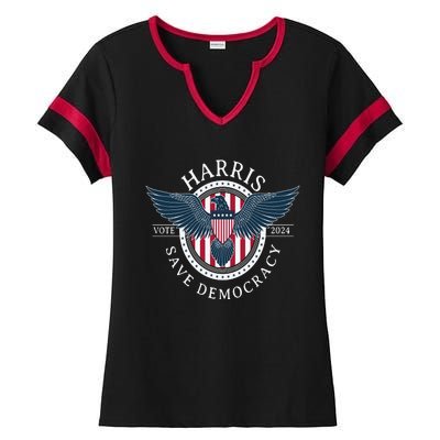 Kamala Harris Save Democracy Vote 2024 Ladies Halftime Notch Neck Tee