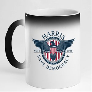 Kamala Harris Save Democracy Vote 2024 11oz Black Color Changing Mug