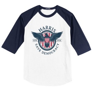 Kamala Harris Save Democracy Vote 2024 Baseball Sleeve Shirt