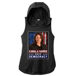 Kamala Harris Save Democracy Ladies PosiCharge Tri-Blend Wicking Draft Hoodie Tank