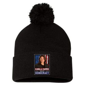 Kamala Harris Save Democracy Pom Pom 12in Knit Beanie