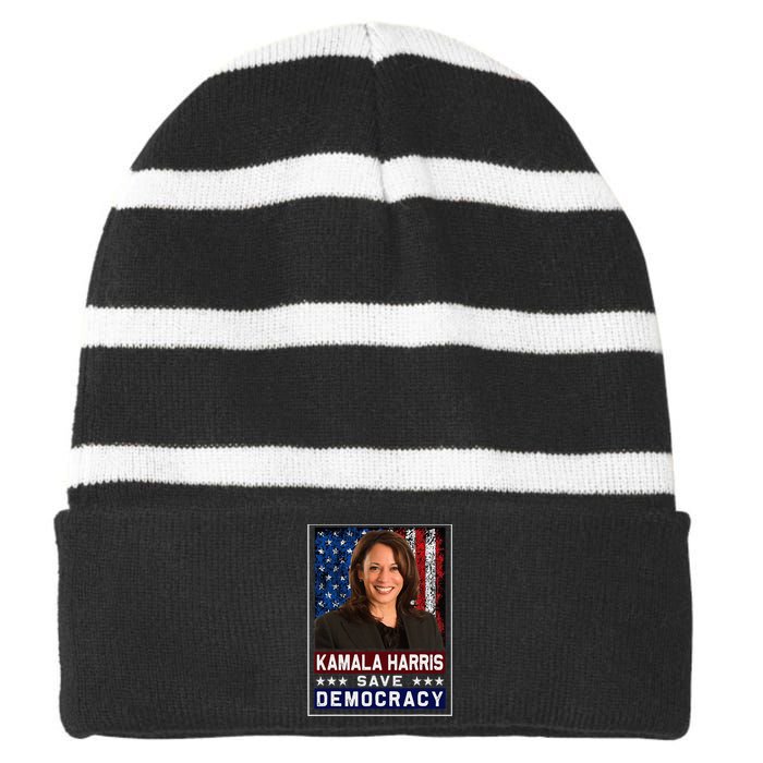 Kamala Harris Save Democracy Striped Beanie with Solid Band