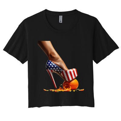 Kamala Heels Stepping On Orange Gift Women's Crop Top Tee