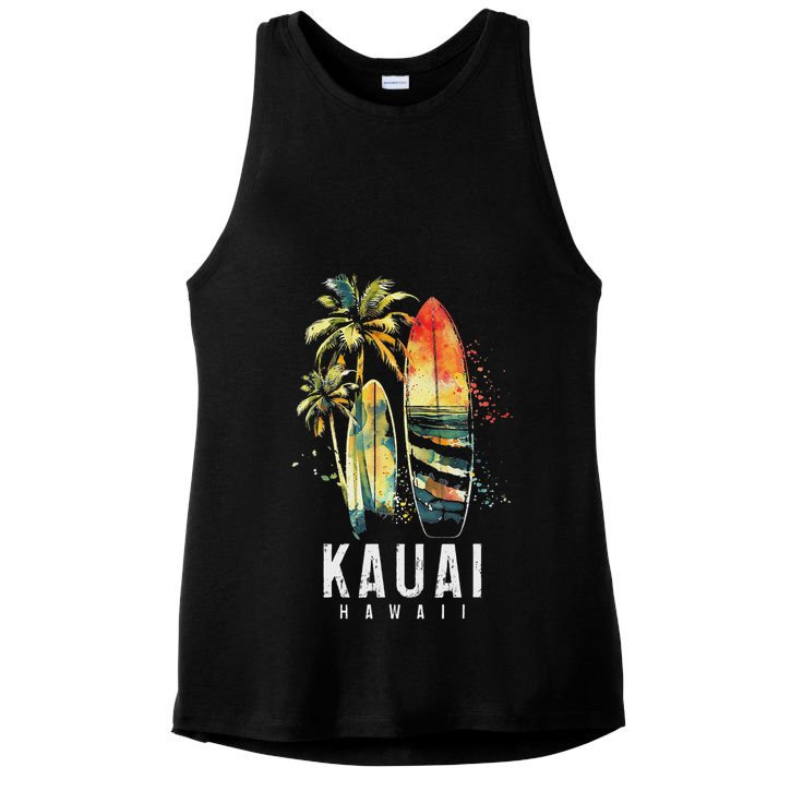Kauai Hawaii Surf Hawaiian Vintage Surfing Surfer Ladies PosiCharge Tri-Blend Wicking Tank