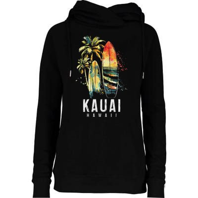 Kauai Hawaii Surf Hawaiian Vintage Surfing Surfer Womens Funnel Neck Pullover Hood