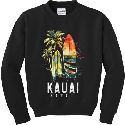 Kauai Hawaii Surf Hawaiian Vintage Surfing Surfer Kids Sweatshirt
