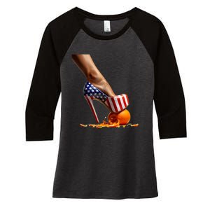 Kamala Heels Stepping On Orange Women's Tri-Blend 3/4-Sleeve Raglan Shirt