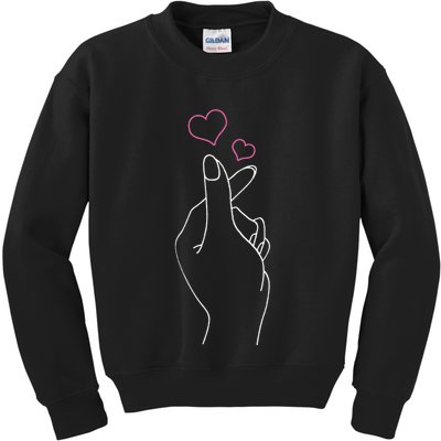 Kpop Hand Symbol Heart Kdrama Korean Pop Music Fan Gift Kids Sweatshirt