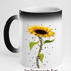 Kamala Harris Save Democracy For The People Sunflower 11oz Black Color Changing Mug