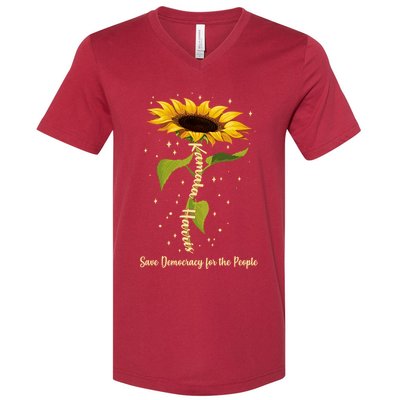 Kamala Harris Save Democracy For The People Sunflower V-Neck T-Shirt