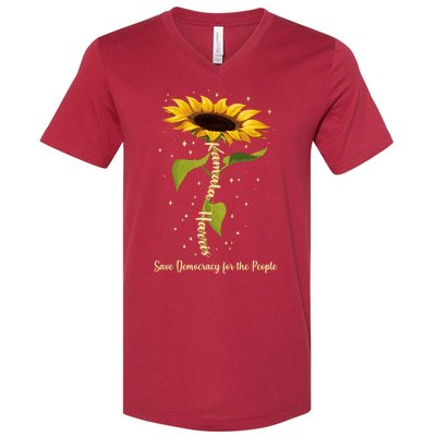 Kamala Harris Save Democracy For The People Sunflower V-Neck T-Shirt