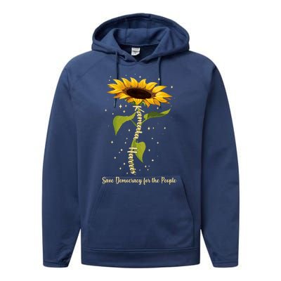 Kamala Harris Save Democracy For The People Sunflower Performance Fleece Hoodie