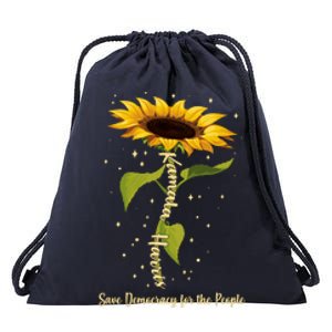 Kamala Harris Save Democracy For The People Sunflower Drawstring Bag