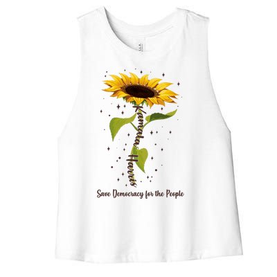 Kamala Harris Save Democracy For The People Sunflower Women's Racerback Cropped Tank