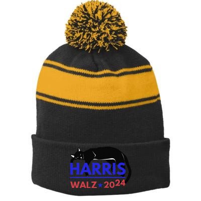 Kamala Harris Tim Walz Harris Waltz 2024 Harris Cat Stripe Pom Pom Beanie