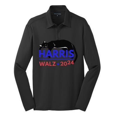 Kamala Harris Tim Walz Harris Waltz 2024 Harris Cat Silk Touch Performance Long Sleeve Polo