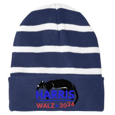 Kamala Harris Tim Walz Harris Waltz 2024 Harris Cat Striped Beanie with Solid Band