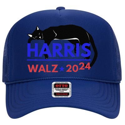 Kamala Harris Tim Walz Harris Waltz 2024 Harris Cat High Crown Mesh Back Trucker Hat