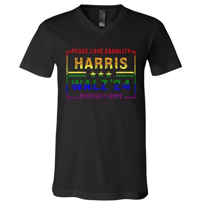 Kamala Harris Tim Walz 2024 Peace Lgbt Harris Walz Waltz V-Neck T-Shirt