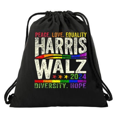 Kamala Harris Tim Walz 2024 Peace Lgbt Harris Walz Drawstring Bag