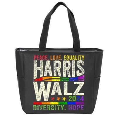 Kamala Harris Tim Walz 2024 Peace Lgbt Harris Walz Zip Tote Bag