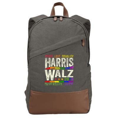 Kamala Harris Tim Walz 2024 Peace Lgbt Harris Walz Cotton Canvas Backpack