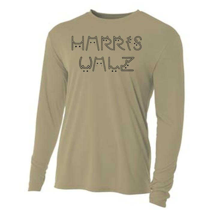 Kamala Harris Tim Walz Waltz Cat Letter Font Design 2024 Cooling Performance Long Sleeve Crew