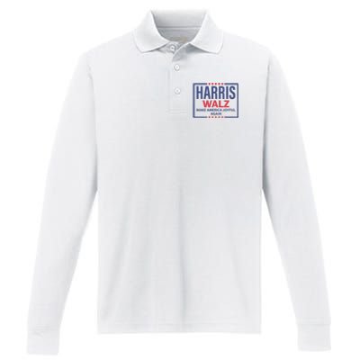 Kamala Harris Tim Walz Waltz Make America Joyful Again 2024 Performance Long Sleeve Polo