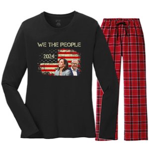 Kamala Harris Tim Waltz 2024 We The People American Flag Women's Long Sleeve Flannel Pajama Set 