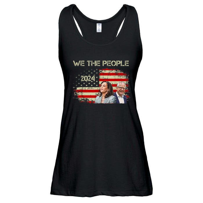 Kamala Harris Tim Waltz 2024 We The People American Flag Ladies Essential Flowy Tank